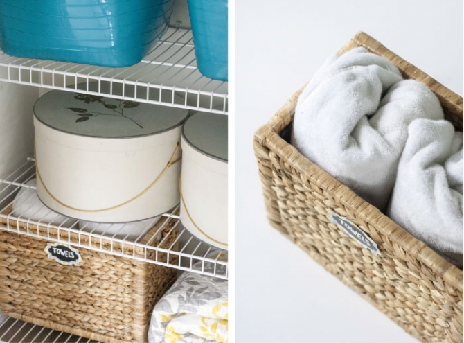 organized linen closet storage