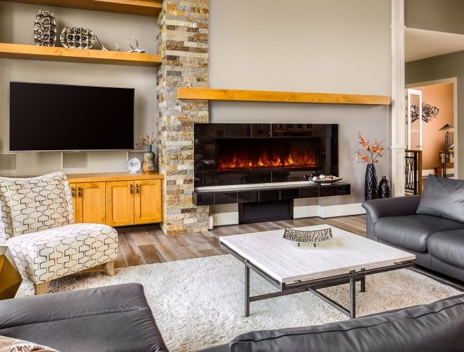 Electric Fireplace In Living Room With Tile Hearth Angie