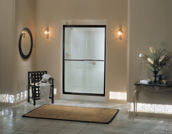 Bathroom With Tile Floor Chair And Shower Bypass Doors Bathroom With Tile Floor Chair And