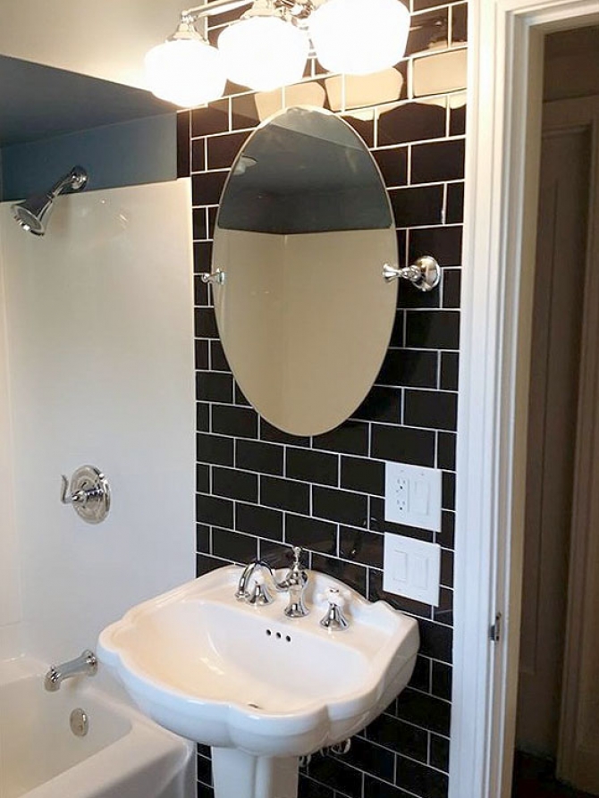 Bathroom With Black Subway Tile Accent Wall Angie S List