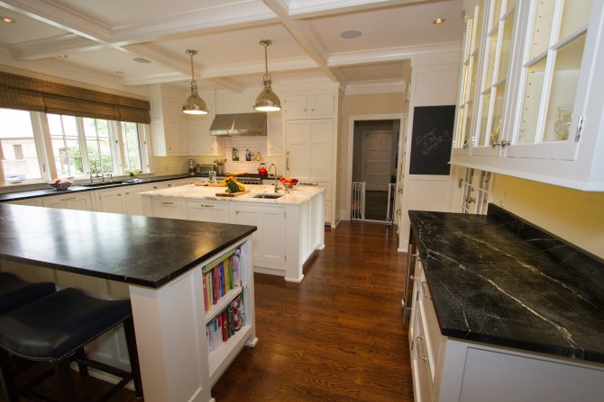 Kitchen With Soapstone And Calcutta Marble Countertops Angie S List