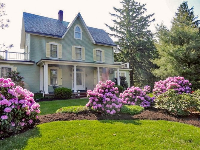 Victorian Home Landscaped With Pink Peony Bushes Angie S List
