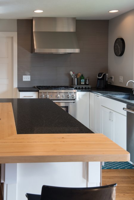 modern kitchen with gray tile