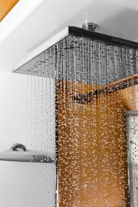 Close up of rain-style shower head