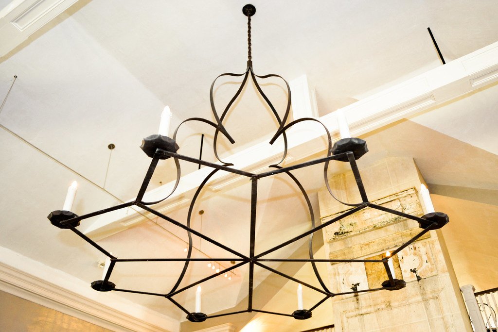 wrought iron chandelier with candle shaped lights