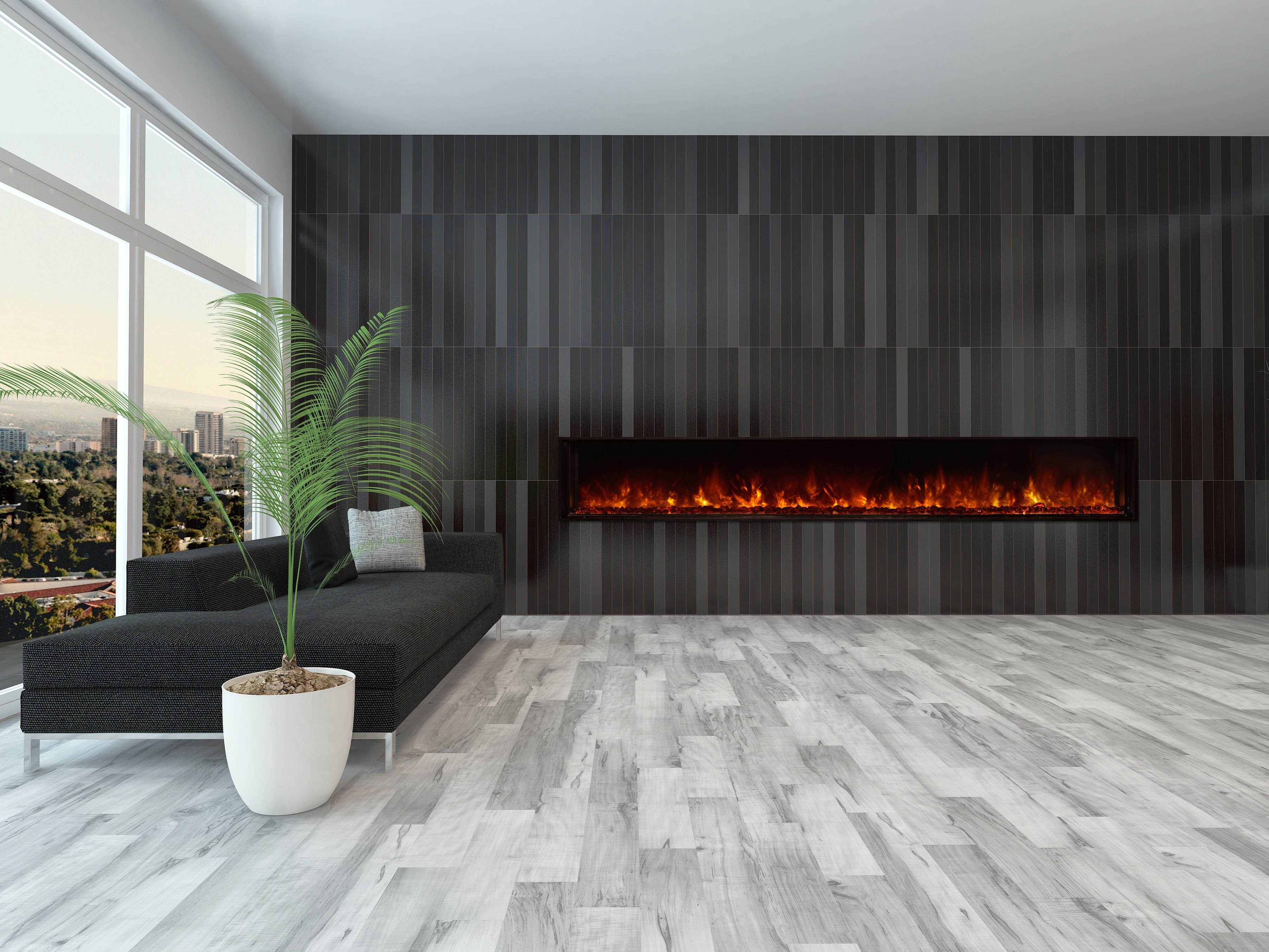 Modern Electric Fireplaces Angie S List Long Electric Fireplace Black Tile Wall Gray Floor