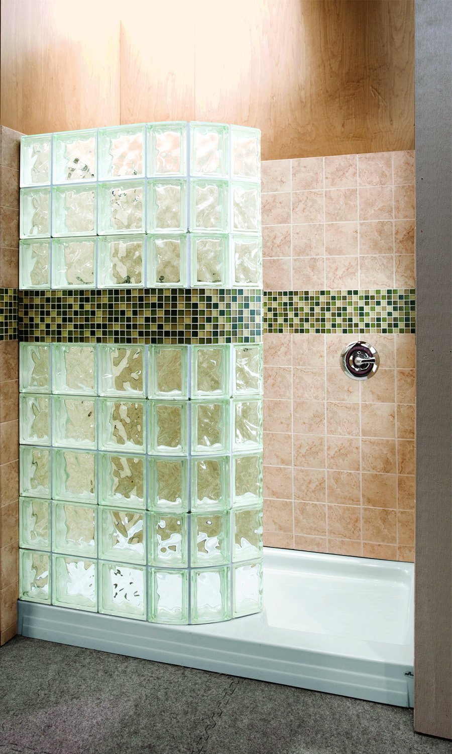 stand alone shower with glass block