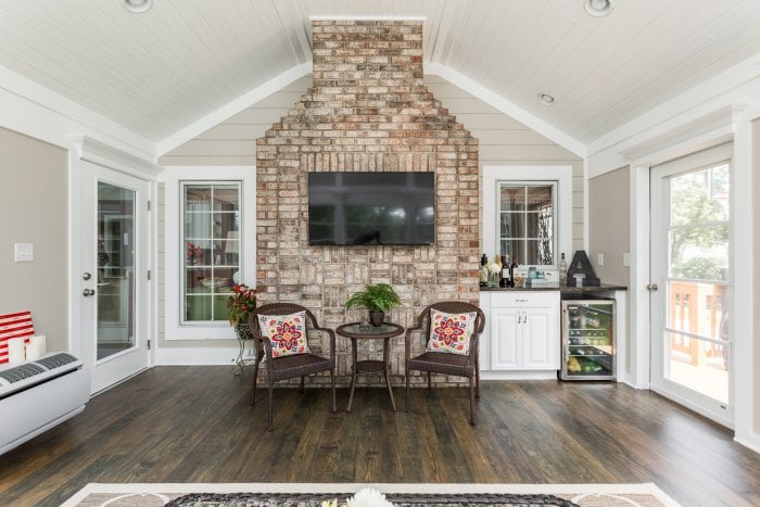 3-season room remodel, fireplace