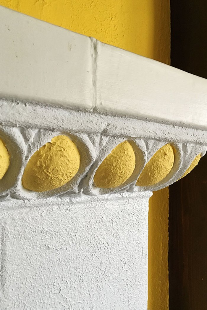 painted tile fireplace before photo