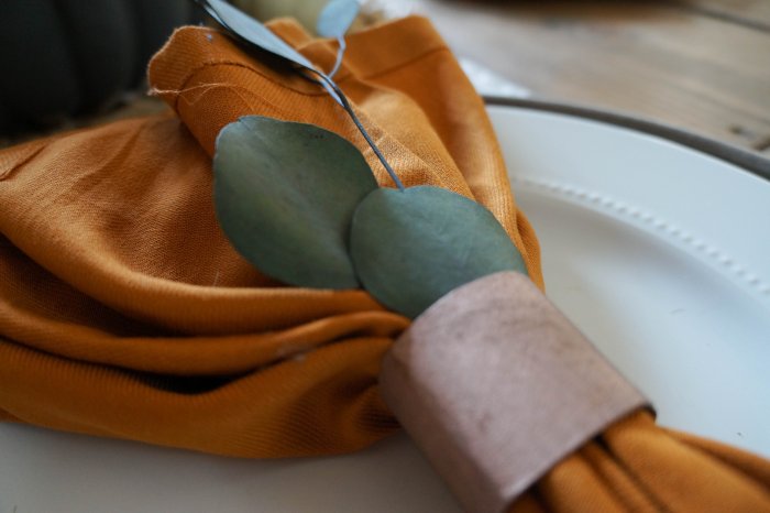 These copper napkin rings are simple and easy to make, and add a stylish touch to your holiday tablescape. (Photo courtesy of Deb Foglia)