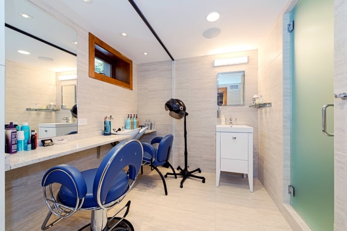 hair styling salon in remodeled basement