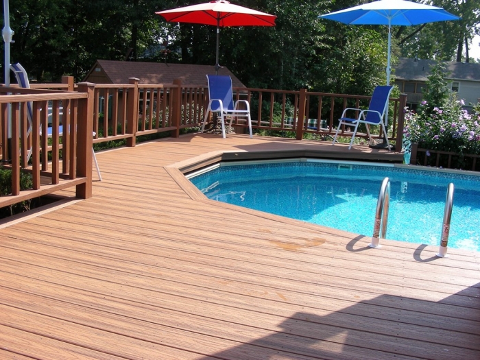 decked in, above-ground pool