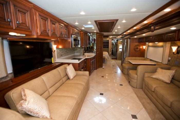 Type A motorhomes are the most luxurious and often come with couches and full-sized refrigerators. (Photo by Eldon Lindsay.)