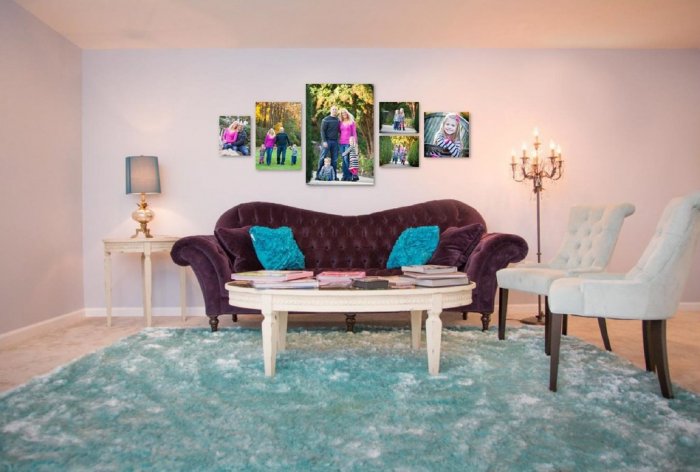Send your family photographer photos of your rooms so that s/he can show you what your favorite family portraits will look like hanging over your furniture in various frames, groupings, and sizes. (Photo by Irene Abdou)