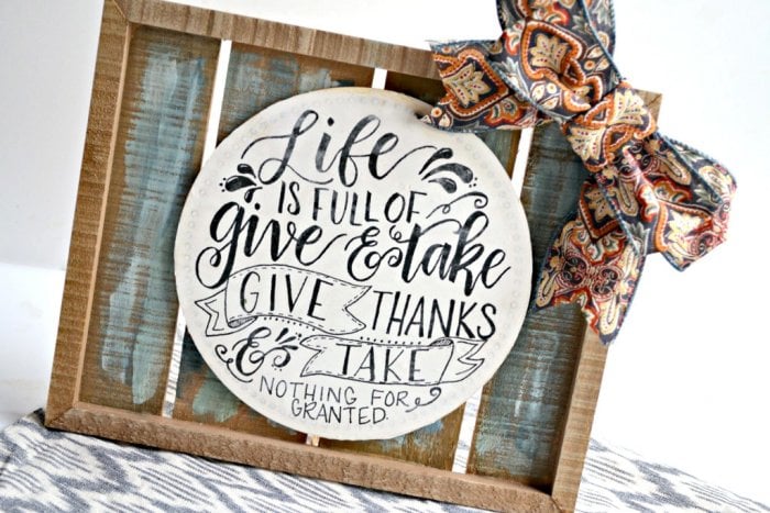 Use your favorite colors and add some fall-colored ribbon to complete your Thanksgiving sign. (Photo by Abbey DeHart/The Cards We Drew)