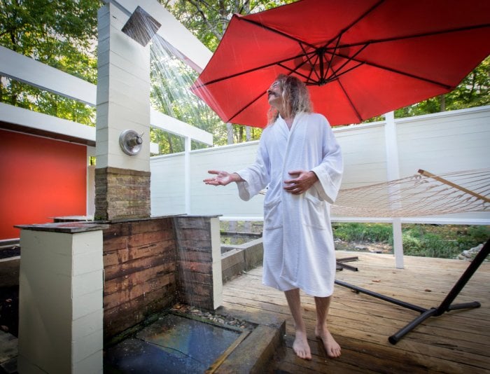 A rooftop outdoor shower on northside of Indianapolis, Indiana