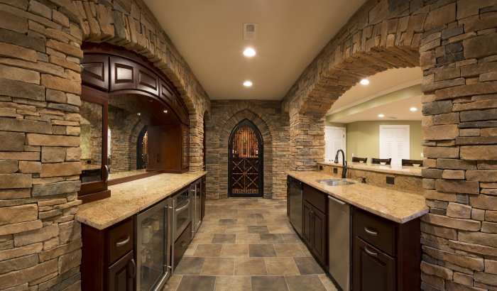 Basement remodel with bar
