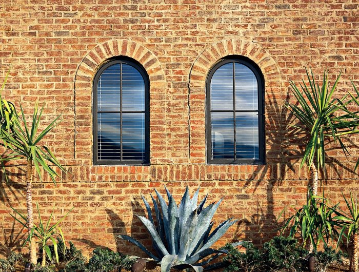 brick wall with windows