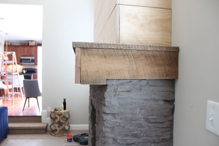 White Painted Stone & Shiplap Fireplace Makeover | Angie's ...