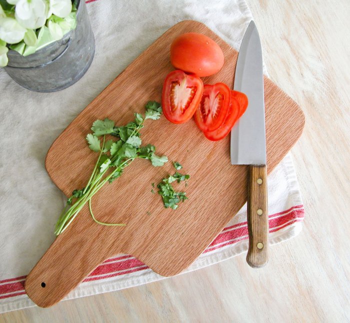 farmhouse cutting board with knife