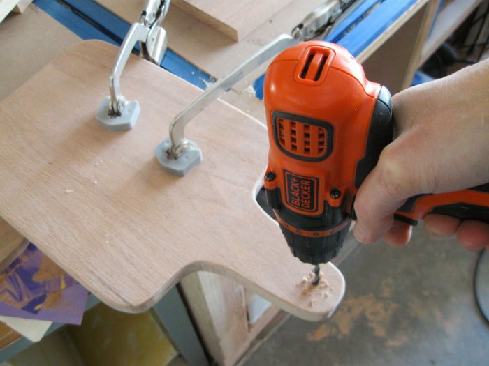 drilling hole in DIY cutting board