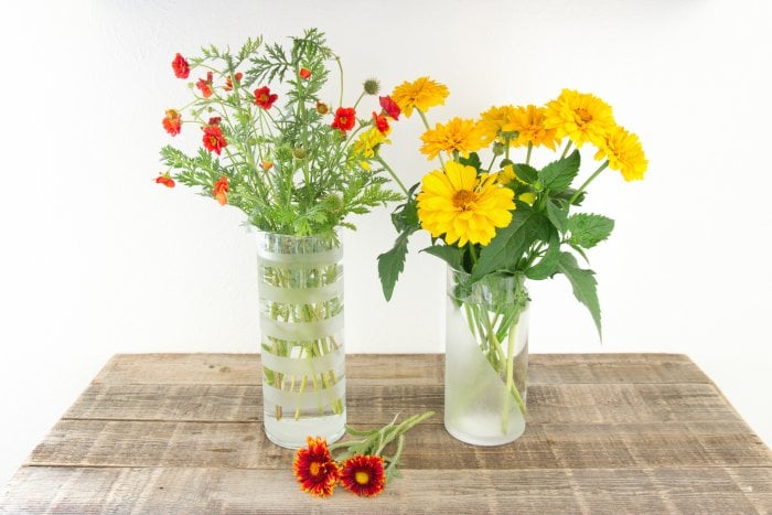 Try different etching patterns to glam up dollar store vases. (Photo courtesy of Stacy Risenmay/Not JUST A Housewife)