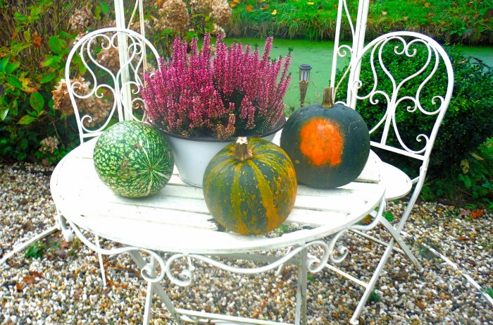 outdoor table with fall decor