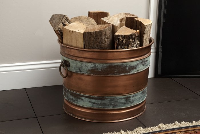 copper bucket firewood storage