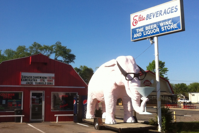 pink elephant, liquor store, odd Indiana