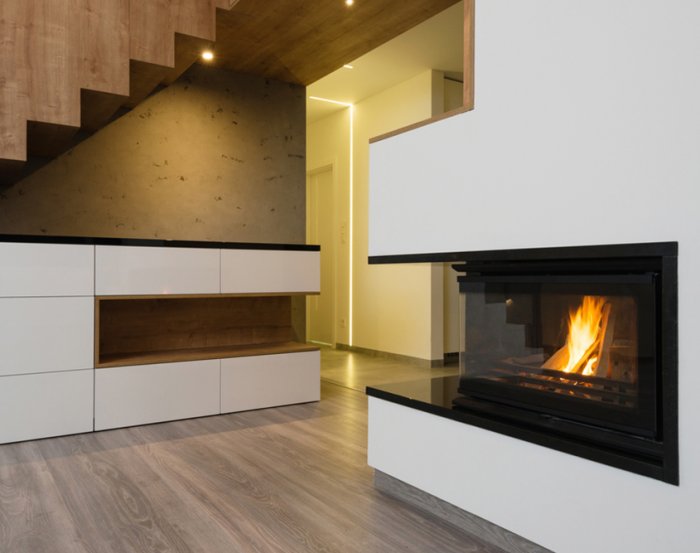 Modern cut-out style fireplace with clean lines