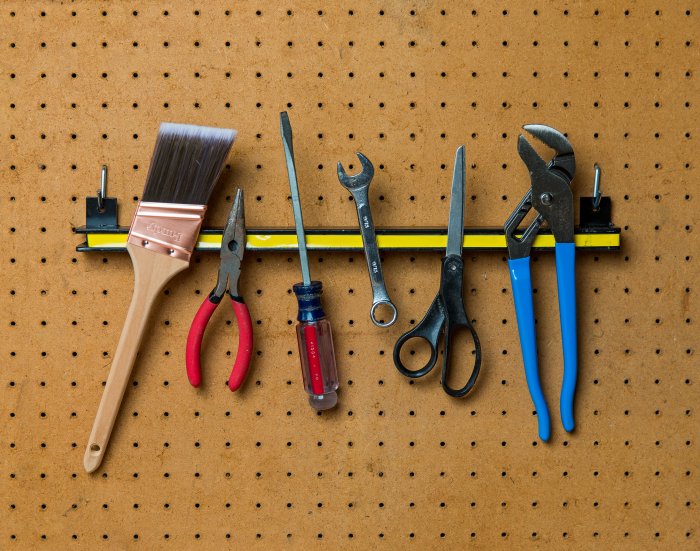 magnetic tools magenetic tool bar with tools on peg board (Photo by Brandon Smith)