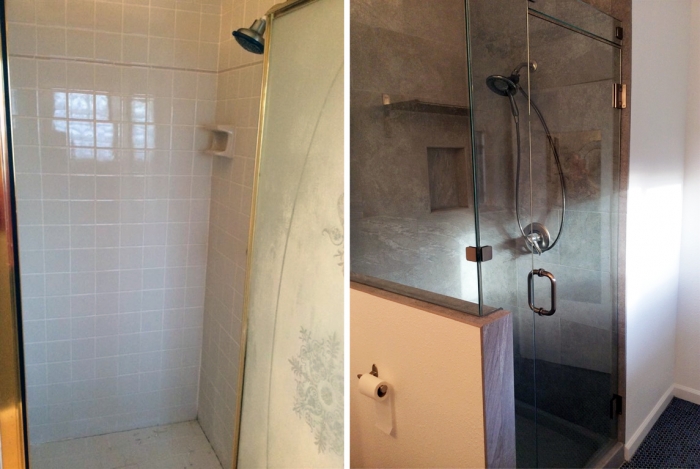 before and after shower remodel