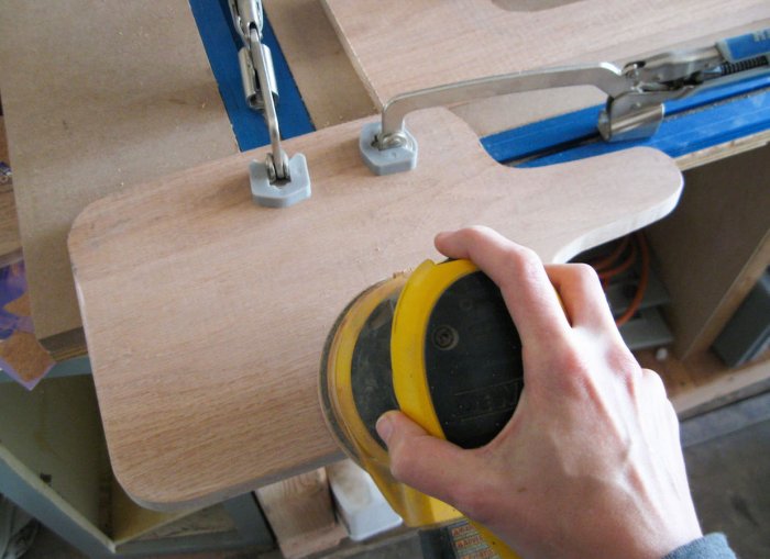 sanding DIY cutting board