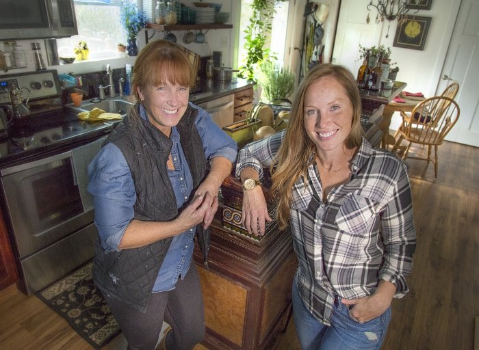 Busting myths on home improvement: Karen Laine and Mina Starsiak Hawk, (mother and daughter) own Two Chicks and a Hammer rehab business, featured on HGTV. (Photo by Frank Espich)