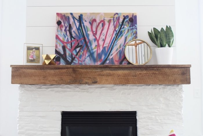 White Painted Stone Shiplap Fireplace Makeover Angie S List White Painted Mantel Upclose