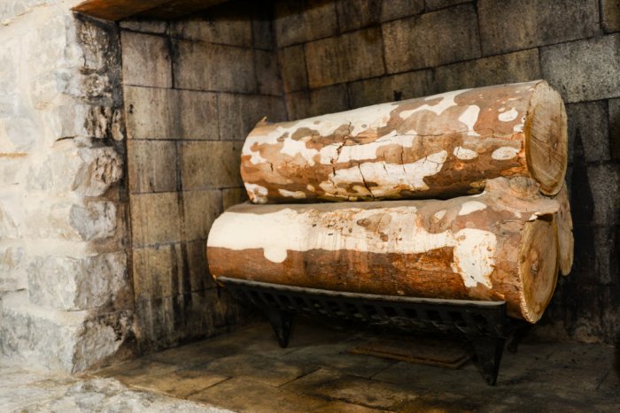 Wood-burning fireplace, unlit