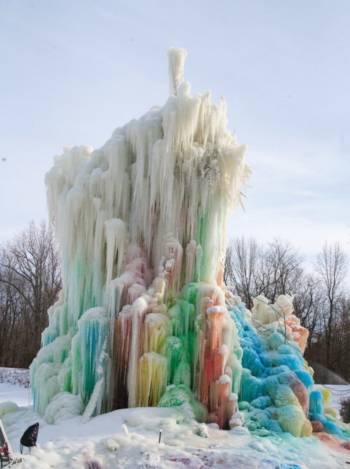 A multicolored tree made of ice with beautiful colors in Indianapolis. (Photo by Steve Mitchell)
