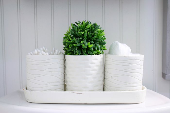 Add some greenery and additional storage with decorative holders. (Photo courtesy of Lolly Jane)