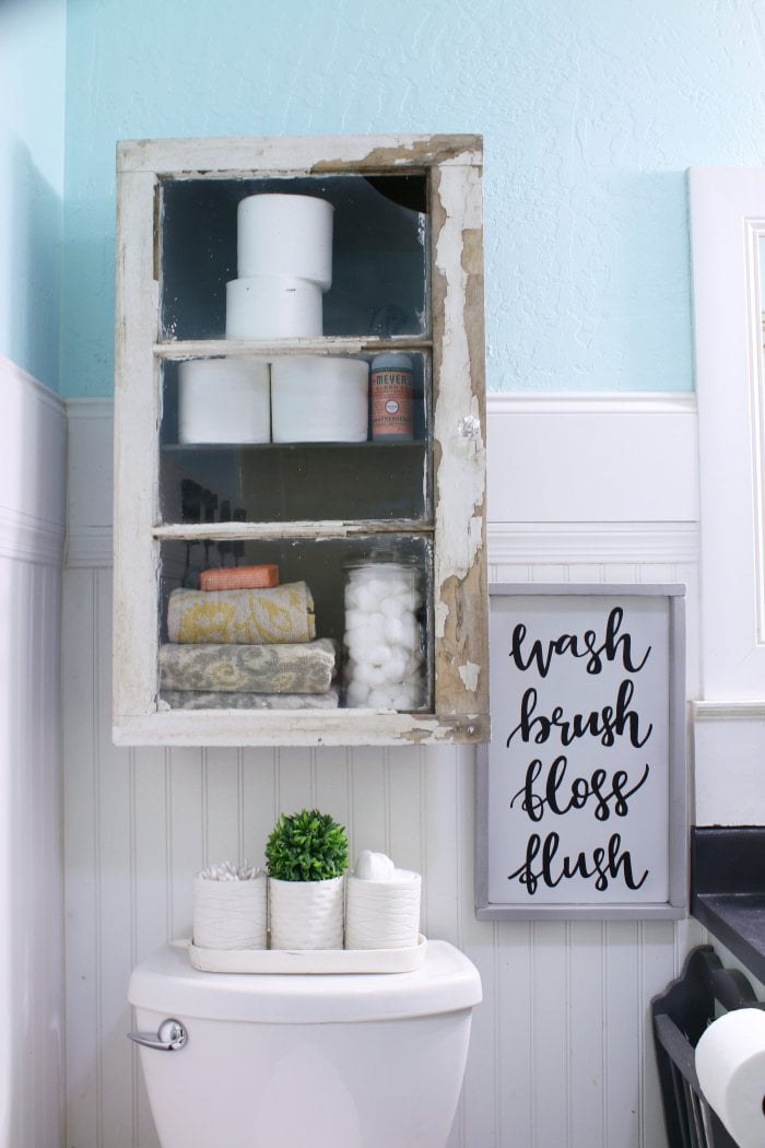 The bathroom cabinet adds plenty of additional storage. (Photo courtesy of Lolly Jane)