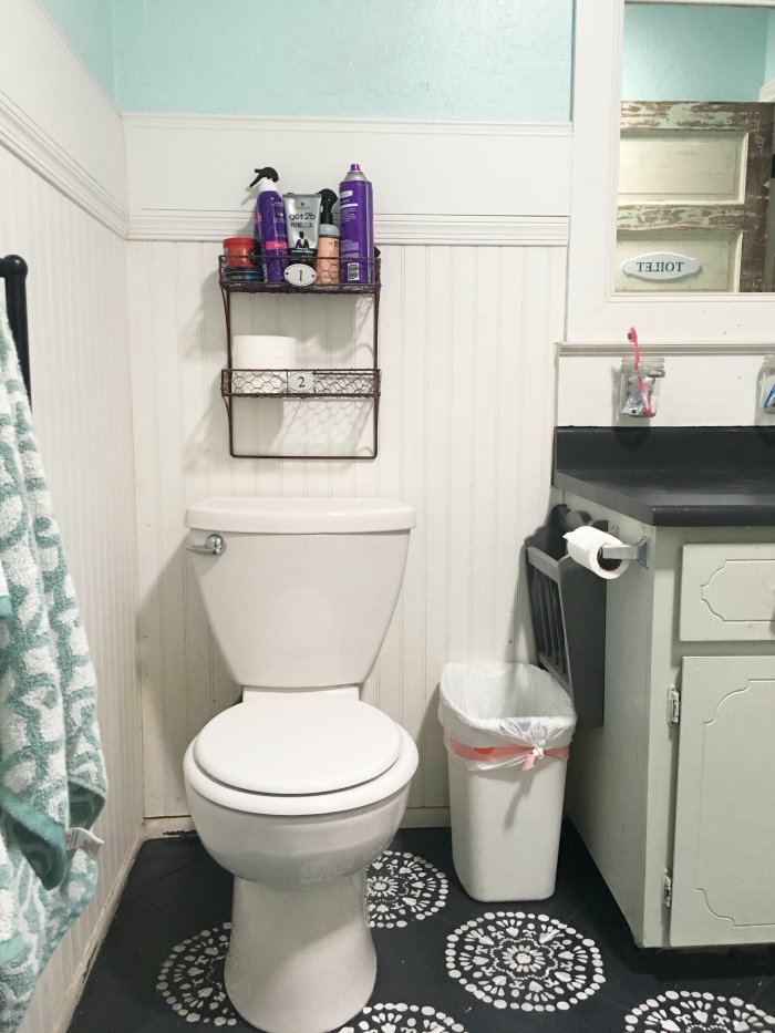 A small bathroom lacked the storage and charm needed. (Photo courtesy of Lolly Jane)