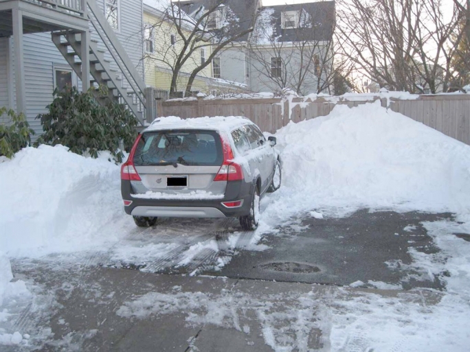 Snow and ice on car.