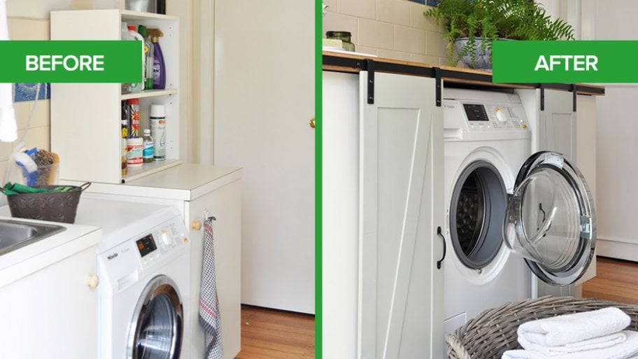 Old Laundry Room Remodel With No Personality Gains Character Kristine Franklin Laundry Room Refresh Before After