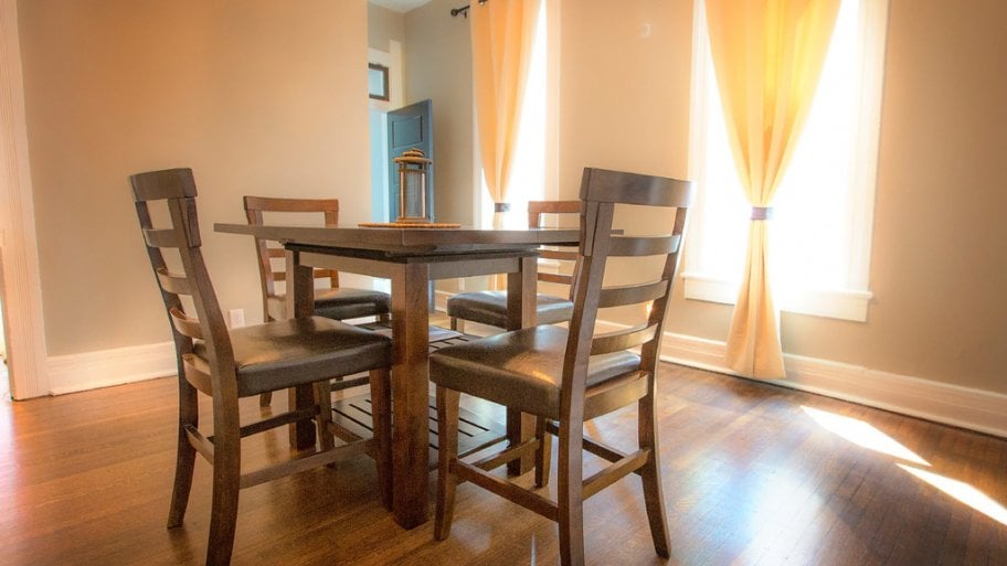 Dining room with hardwood floors in Herron-Morton home in Indianapolis