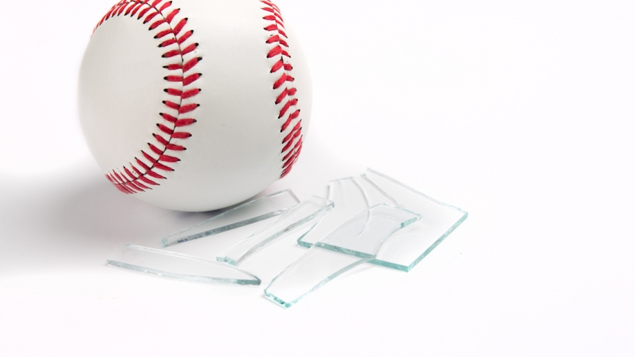 baseball with broken glass