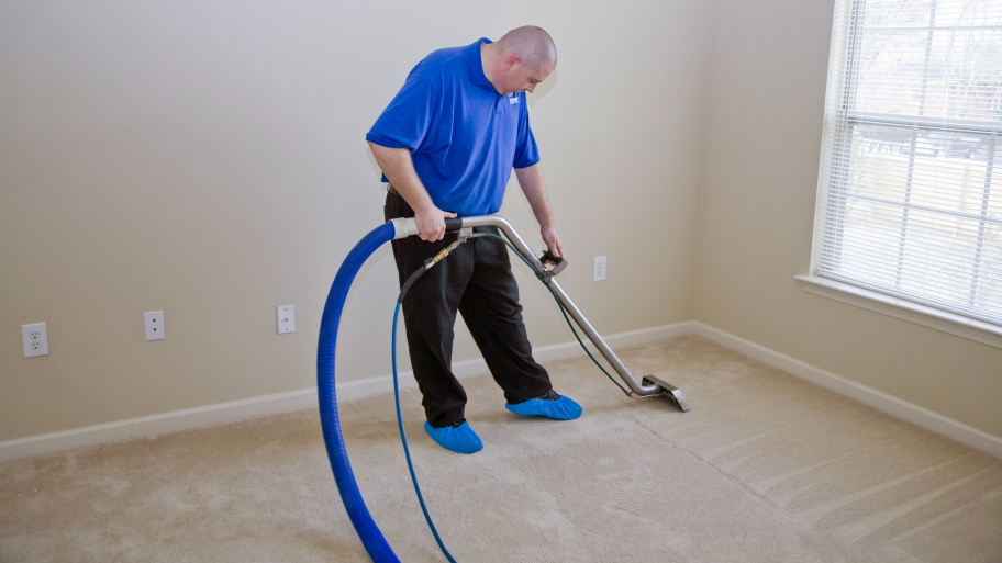 a professional carpet cleaner cleans a carpet