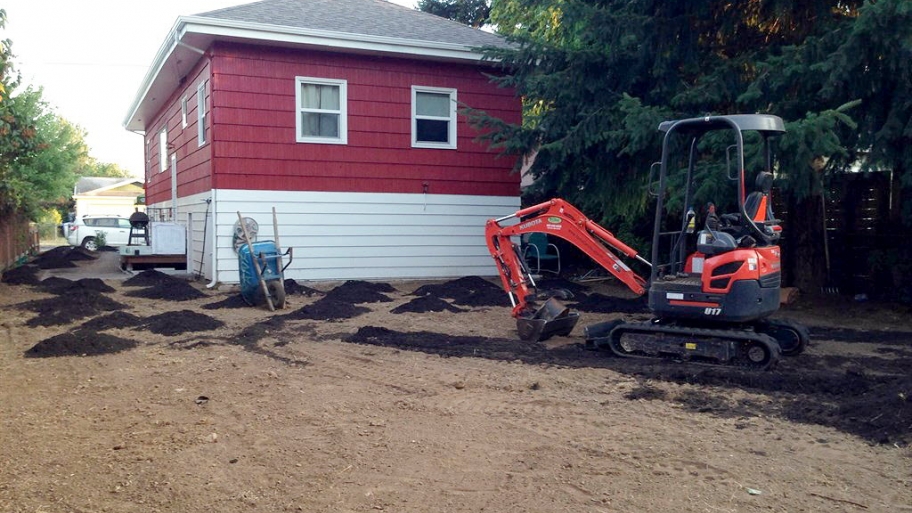 Soil work in front of a home