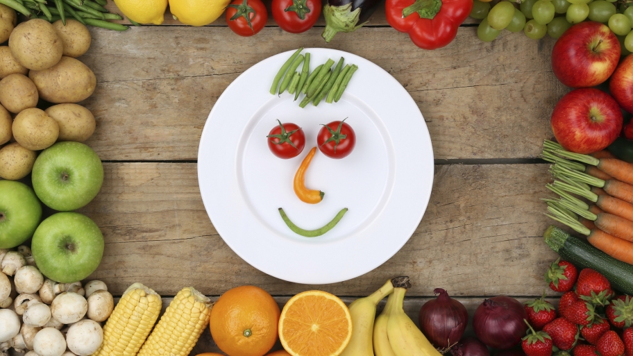 fruits and vegetables arranged on table