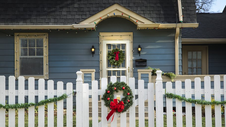 Holiday decorations on home exterior
