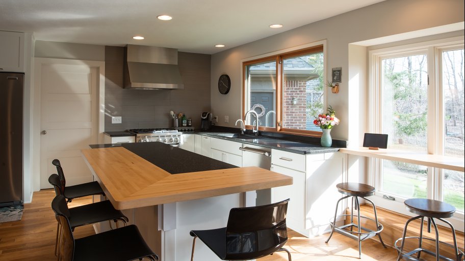 modern kitchen with white cabinets
