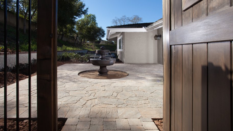 paver walkway with fountain